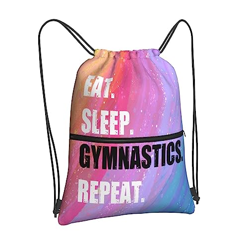 Image of Drawstring Backpack Eat Sleep Gymnastics Repeat, Gym Waterproof String Bag, Outdoor Sports Drawstring Sackpack for Women