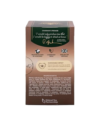 Ahmad Tea - Vanilla Tranquility - Schwarztee mit Vanille - Einzeln Verpackte, Aromaversiegelte Teebeutel mit 2g Tee pro Portion - 20 Teebeutel mit Band