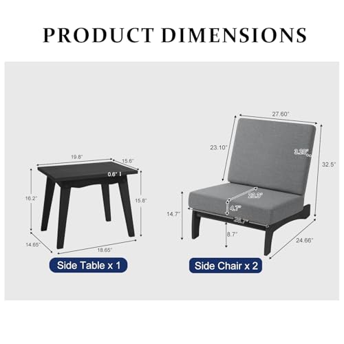 Image of Pia Ricoo 3 Piece Patio Bistro Set with Patio Chairs and Table, Heavy Duty Wood Patio Furniture Set, All-Weather Outdoor Chairs for Balcony, Deck, Poolside, Porch - Gray /Dark