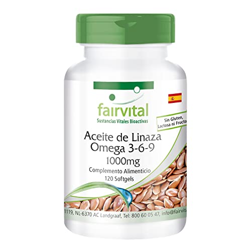 Aceite de Semillas de Lino 1000mg - Cápsulas de Omega 3-6-9 vegetal - Prensado en frío - 120 Cápsulas blandas - Calidad Alemana
