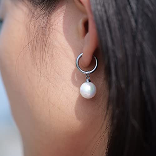 Limerencia Hypoallergenic Pure Titanium Post Lightweight Dangle Huggie Earrings For Women | Vertical Bar, Cross, Moon, Lightning | Dainty Earrings (10Mm, Pearl) #TOP5