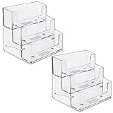 3 Pockets Acrylic Business Card Holder Stand Clear Desktop Countertop Office Business Organizer Acrylic Index Card Filling Display for Desk 2 pcs (3 Pocket)