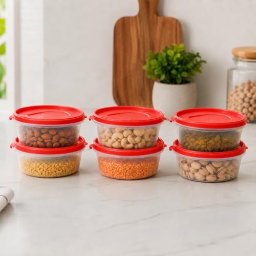 Image of Cutting EDGE Nesterware 500ml Stackable Container (Set of 6, Light Red) | BPA-free plastic, stackable design, leak-proof, kitchen storage, pantry, fridge, meal prep, reusable, travel use
