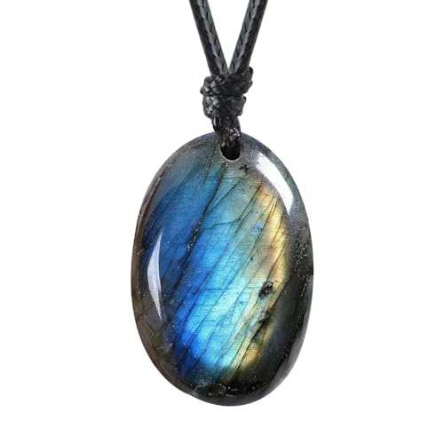 FANASY Natural Raw Crystal Necklace for Women Irregular Stone Necklaces Spiritual Gemstone Pendant with Adjustable Rope (Labradorite)