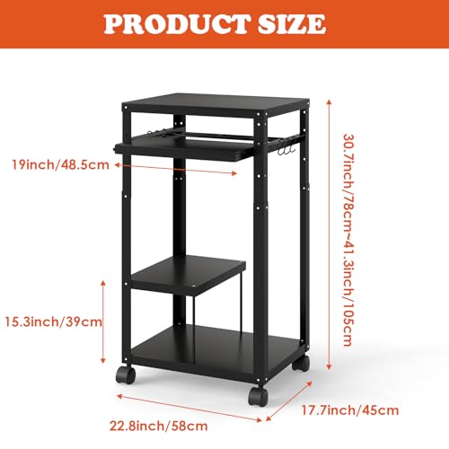 tonchean AV Presentation Cart with Keyboard Tray for Video Projector Computer Printers,AV Cart with Adjustable Shelves,6 Hooks,4 Wheels, Prtitioned Shelves,Computer Cart for Classroom Office Warehouse