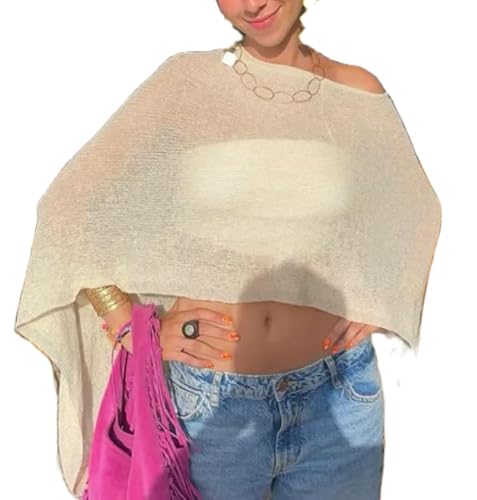 Women Sheer Poncho Top Lightweight Summer Cover Up Mesh Knit Crochet Shawl Trendy Pullover