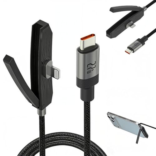 Image of Verilux 1.8M /5.9FT Right Angle Type C to Lighting Cable with Foldable Stand, PD 27W & 480Mbps Data Cable C Type Fast Charging with Nylon Braided Aluminum, Durable & Tangle-Free for iPhone 14 /13 /12