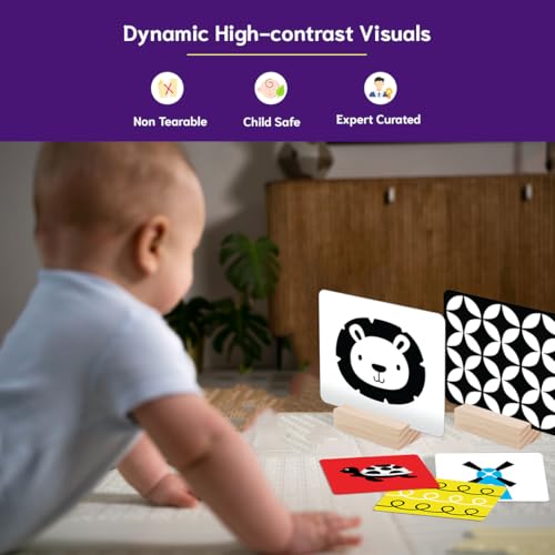 GiniMini Large Cognitive_Skills Flash Cards for 0 to 12 Months - Black & White Colors for Visual Stimulation & Sensory Development | 60 Pictures & Objects | Newborn Baby Gifts