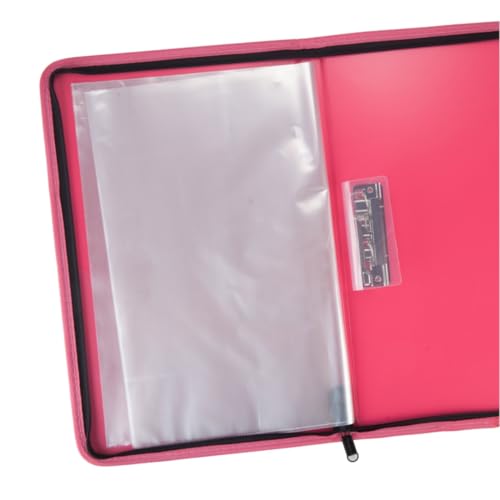 Image of Worldone Zipper Display Book Folder for Documents, with Name Card, Made of 0.8mm Virgin PP Material with 20 Bound Plastic Binder Sleeves, Size FC (fullscap), Radiant Pink, Set of 1