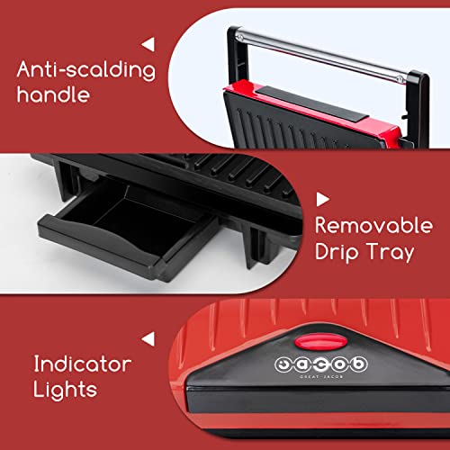 Great-Jacob-Gloria-Maquina-para-panini-Grill-Parrilla-Sandwichera-Potencia-1500W-Placas-con-Revestimiento-Antiadherente-Asa-de-toque-frio-Almacenamiento-vertical-Libre-de-BPA-Rojo-y-negro
