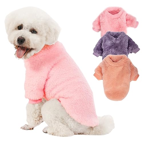 Kyaringtso Dog Sweater, 3 Pack Dog Sweaters for Small Dogs, Dog Clothes for Small Dogs Girl Boy, Ultra Soft and Warm Puppy Sweater Dog Coat for Winter Christmas (Small, Pink+Purple+Peach)