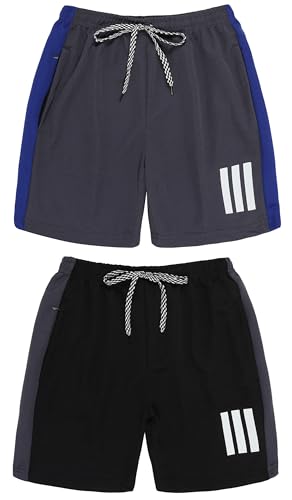 Image of Pack 2 Polyester Sports Shorts for Boys & Girls with Zipper Pockets