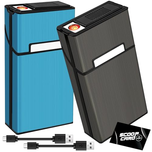 roygra Cigarette Case with Lighter (2 Pack) King Size 100s Magnetic Switch 20 Capacity Holder Case for Men Women Cigarettes Smoking Accessories Rechargeable Flameless Windproof Electric Lighters