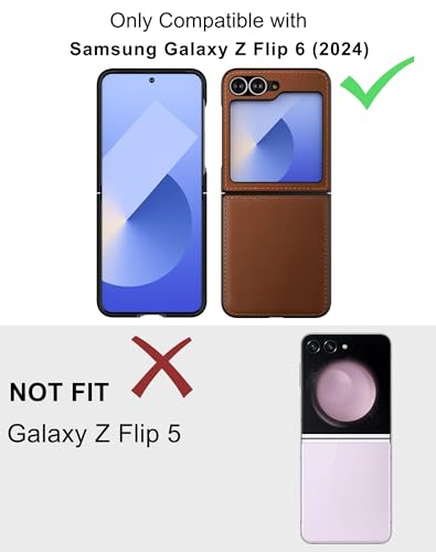 Cresee MQL-Z FLIP 6-BROWN Case For Samsung Galaxy Z Flip 6 (2024) Pu Vegan Leather Back & Hard Pc Bumper Phone Case thumb #1