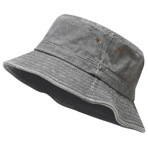 Unisex Denim Bucket Hat Sun Protection Fishing Hats Foldable Adjustable Packable Summer Travel Hats Grey