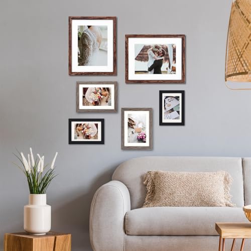 Fixwal Picture Frames Set, Gallery Wall Frame Set Picture Frames Collage 15 Pack for Wall or Tabletop with 8x10 5x7 4x6 Frames, Rustic Picture Frames in 3 Different Finishes