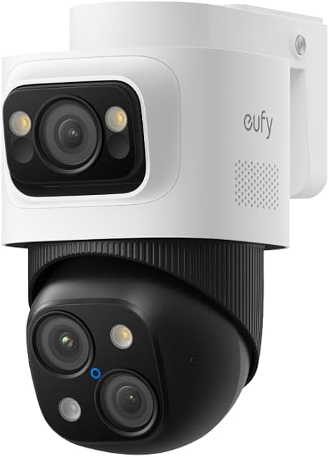 Eufy PoE Bullet-PTZ Cam S4, NVR Ajouter sur Cam, enregistrement 24/7, 4K UHD Lentille triple 122° FOV, 360° Pan et Tilt, 8× Zoom hybride, AI Traçage, Lumière Rouge et Bleue, vision nocturne couleur, PoE Branchez et jouez