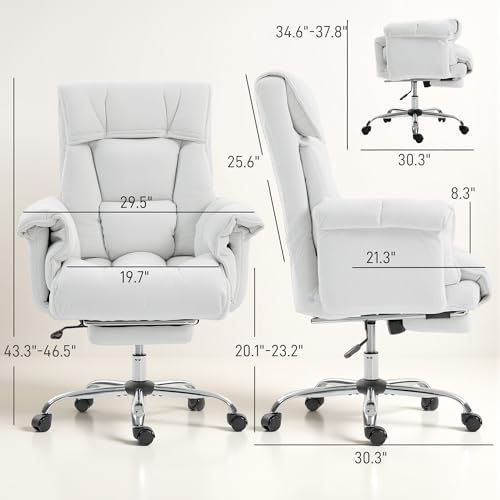 Image of HOMCOM Executive Office Chair Comfy with Foot Rest, Reclining Swivel Computer Desk Chair with High Folding Back, Thick Cushion, Padded Armrest, Adjustable Height, Rolling Wheels, Cream White