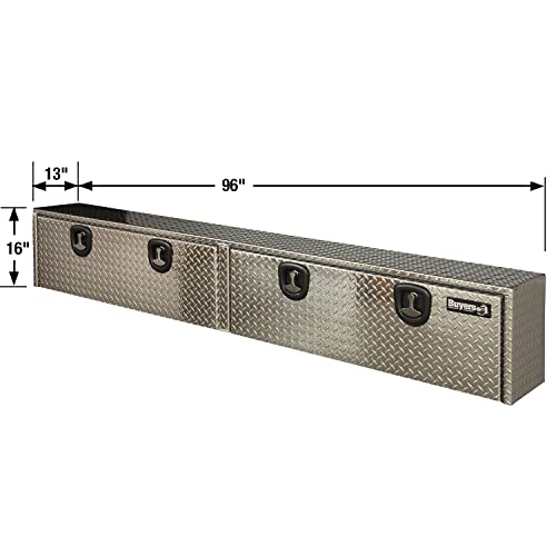 Image of Buyers Products 1701561 Diamond Tread Aluminum Topsider Truck Box with Lockable T Handle Latch, 16x13x96 Inch, Truck Storage and Organizer, Made in the USA, Dual Drop Doors, Compression Latch