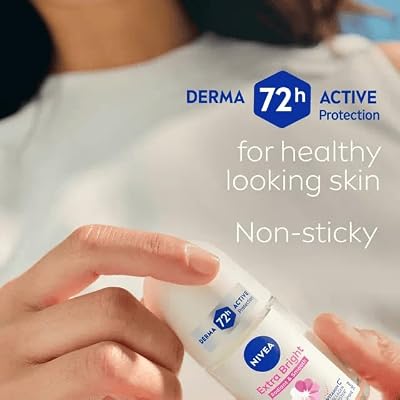 NIVEA Extra Bright 8 Super Food Vitamin C Collagen Booster Underarm Roll-On Deodorant, Alcohol-Free, 72HR Odor Protection, Smooth & Bright Skin, 50ml, 1.69oz, Pack of 3