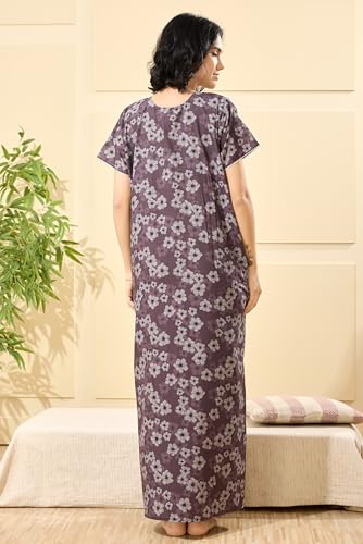 Image of GLAMORAS Bizzy Lizzy Cotton Nighty Gown with Side Pocket for Women | Regular, Digital Printed & Full Length Maxi Night Gown | Night Wear Maxi Gown for Women | Size: M-2XL
