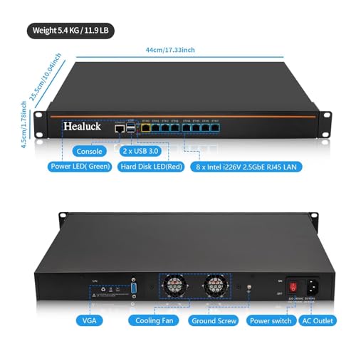 Image of 1U Firewall Appliance, Core i5 4300M Z87, 8 x i226V 2.5GbE LAN, OPNsense, VPN, 19 Inch 1U Network Rackmount, VGA, Console, USB3.0, DDR3L 16G RAM 128G SSD