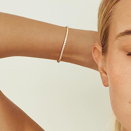 Sterling Silver Moissanite Tennis Bracelet: White Gold Plated Elegant Simple Trendy Lab Diamond Strand Jewelry - Fashion Party Prom Wedding Birthday Gifts for Women4