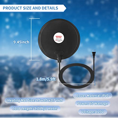 FEECOS Bird Bath De Icer,Thermostatic Controlled Heated 60w Bird Baths for Outdoors for Winter Bird Fish Chicken Duck Farm Water Heater