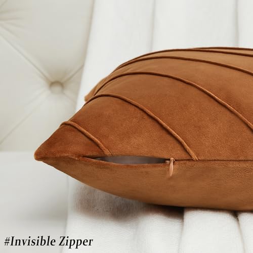 Image of GIGIZAZA Decorative Velvet Pillow Covers 16x16, Set of 2 Burnt Orange Sofa Couch Throw Pillows Covers Cases, Living Room Square Cushion Accent Stripe Covers