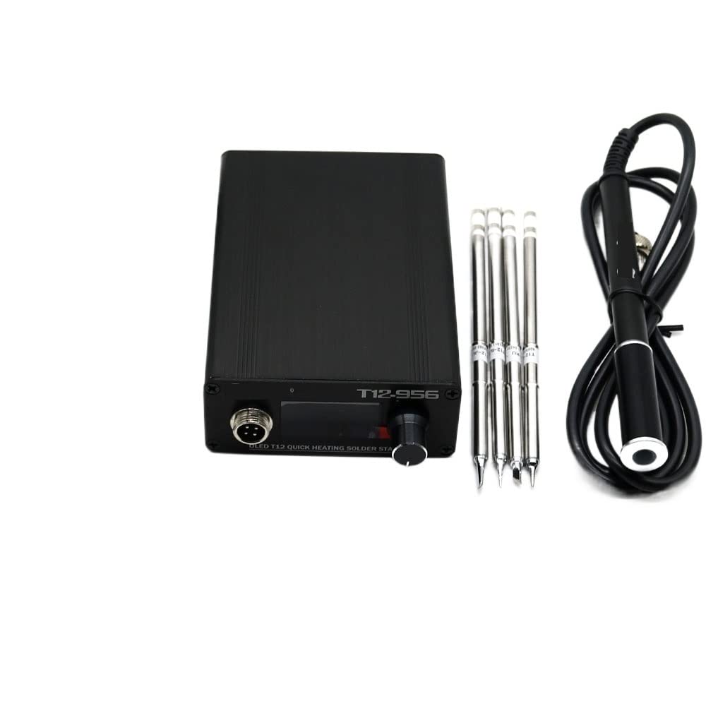 Stacje Lutownicze, T12-956 lutownicze stacja cyfrowa elektroniczna lutownicza żelazo OLED 1. 3 -calowe z czarnym uchwytem M8 i lutowniczymi końcówkami lutowymi T12(SET4)