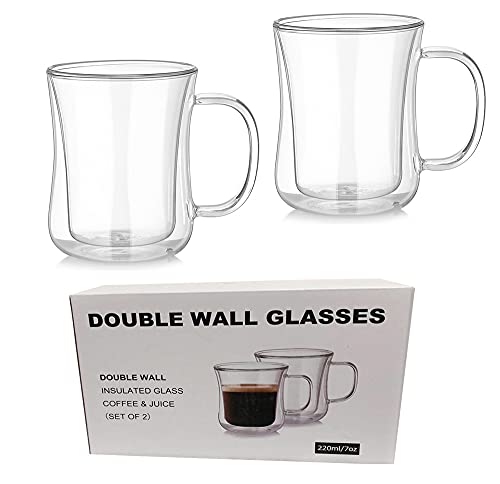 JOYAIYI Double Wall Glass Milk Coffee Double Wall Clear Insulated Glass Mug Funny Valentine's Day Birthday Gifts for You 220 ml/7 Oz With handle (220ml)