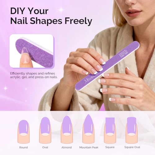 Image of MelodySusie 2Pcs Professional Nail Files 100 /180 Grit, Double Sided Straight Shape Emery Boards for Acrylic, Gel and Natural Nails, Manicure Pedicure Shaping Tools for Home Salon, Purple
