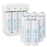12 Pack Rechargeable 1.5V Lithium AA Batteries with Charger (4-Bay Independent Slot), Long Lasting Double A Size Battery 3600mWh for Blink Batteries