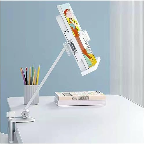 Atril para Lectura, Altura de 0 a 26 cm y ángulo de 150° Ajustable, rotación de 360°, Soporte de Lectura con Abrazadera para Leer con Manos Libres, Soporte para Libros de Cocina de Escritorio