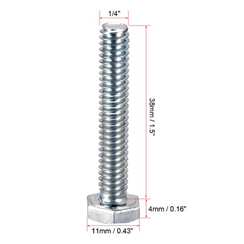 Image of uxcell Hex Head Screw Bolts Carbon Steel 1 /4 inch-20x1-1 /2 inch Fastener Grade 5 UNC 20pcs