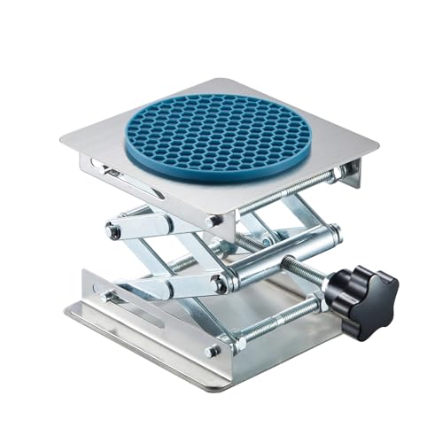 Non-Slip 4 x 4 Inch Lab Scissor Jack Stand Laboratory Mini Scissor Jack Lift Stand Stainless Steel Platform Adjustable Height 50-160mm Support Weight 5kg