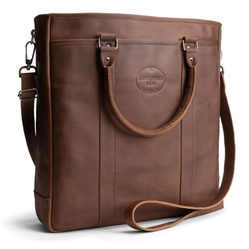 Image of Littlefield & Co., Vertical Briefcase & Laptop Carrier, Easy Access Bag for Work, Travel and Wekend Getaways, Handmade, Bourbon Brown