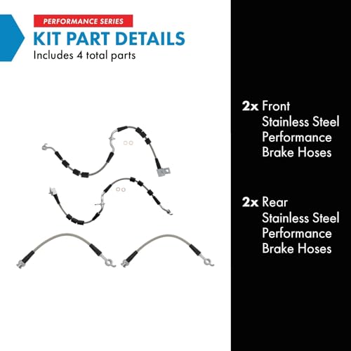 Image of TRQ Performance Front and Rear Brake Hose Set Compatible with 2006-2009 Ford Fusion 2007-2008 Lincoln MKZ 2006 Zephyr 2003-2008 Mazda 6 Mercury Milan