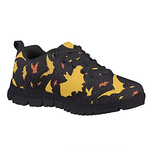 HUIACONG Black Boys Lightweight Sneakers Yellow Bat Girls Running Shoes Halloween Kids Breathable Lacing Sneakers Size 5 Children Flexible Elastic Footwear2