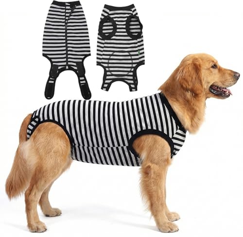 Image of Dog Surgery Recovery Suit Dogs Neuter Spay Female Male Protective Clothes,Black Striped 3XL