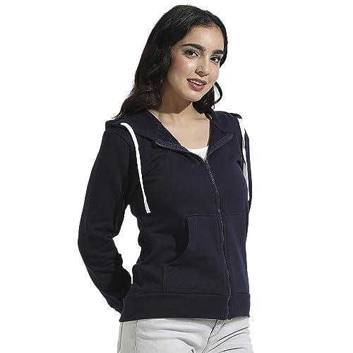 Image of PINACOLADA Women's Zip-Front Hoodie with Angled Open Pockets for Casual Wear | Hooded Neck | Long Sleeve | Zipper Closure | Cotton Sweatshirt Crafted with Comfort Fit for Everyday Wear
