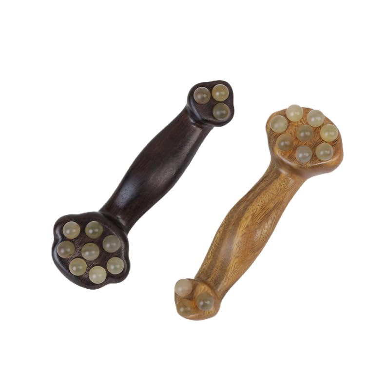 Wooden Massage Roller with Jade Beads Handheld Body Massager Tool for Face Eyes Neck and Full Body Acupressure
