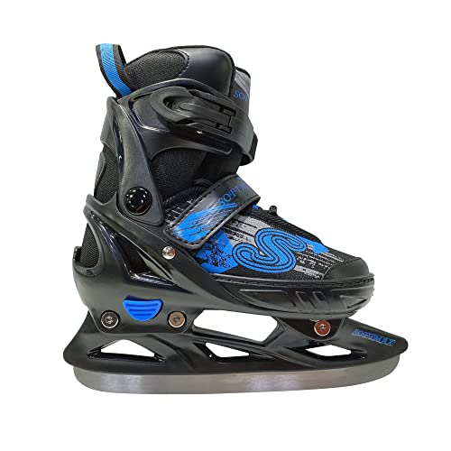 Softmax - Adjustable Ice Skates - Hockey Skates For Boys And Girls - Insulated Kids Ice Skates With 3 Sizes Adjustments (Bk/Bl, X-Small) #TOP1