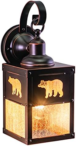 VAXCEL Bozeman 13 in. H 1-Light Burnished Bronze Rustic Outdoor Wall Sconce Made of Durable Steel, Clear Seeded Glass Shade, LED Compatible, Use for Exterior Porch Patio Front Door or Garage