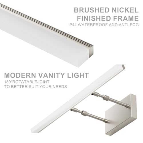 Image of Aipsun 24 inch Modern Brushed Nickel Vanity Light Adjustable Bathroom Light Fixtures Over Mirror Rotatable Vanity Lighting 5500K
