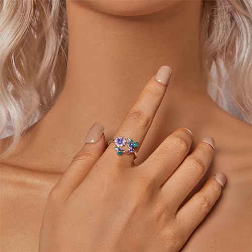 Delicate CZ Bird Flower 925 Sterling Silver Ring for Women Birthday Wedding Spring Statement Hummingbird Daisy Open Wrap Finger Rings Comfort Fit Adjustable Cute Jewelry Gift2