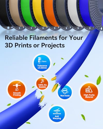 Image of JAYO PLA+ Filament Bundle 1.75mm, 3D Printer Filament Bundle Multicolor, Individually Vacuum Packed, 250g Spool, 8 Pack, 2KG in Total, Black+White+Grey+Blue+Green+Orange+Yellow+Burlywood Color