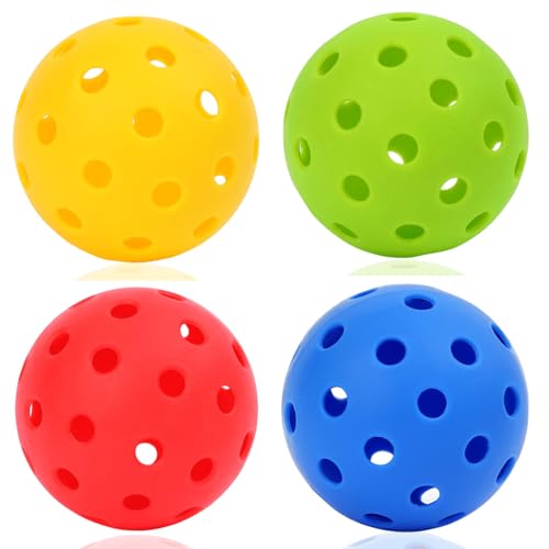 ZQuintuplian Lot de 4 balles de pickleball et de padel – 40 trous, 4 couleurs, sport extérieur et intérieur, pratique et jeu de match