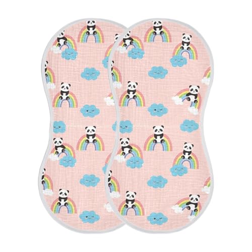 J JOYSAY Pandas Cloud Rainbow Pink Baby Burp Cloths for Boys Girls Large 22''x11'' Cotton 4 Layer Baby Spit Up for Drool Newborn one sizex2