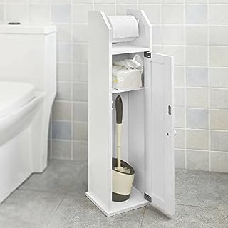 Luebel ® BUILT TO SURVIVE White Wooden Free Floor Standing Toilet Roll Tissue Paper Cabinet Bathroom Organiser Storage Cupboard